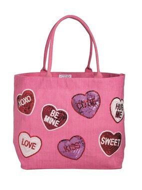 Mud Pie Pink Sequin Heart Tote Bag